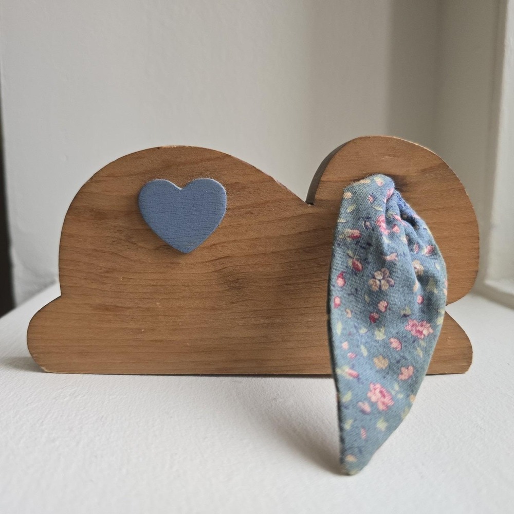 Vintage Wood Rabbit Bunny Figurine Heart Painted Farmhouse Easter Miniature